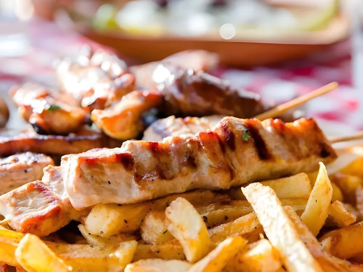 ψησταριά στις Σέρρες — σουβλάκια με χειροποίητες πατάτες στην ταβέρνα Αγία Σοφία